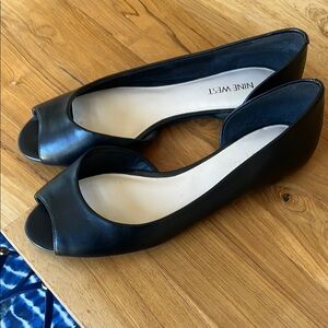 Nine West Black Suede Peep Toe Loafers